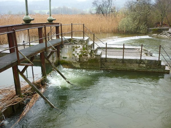 Foto: Regulierungswehr beim Abfluss der Glatt aus dem Greifensee (Paebi, wikimedia commons, CC BY-SA 4.0)